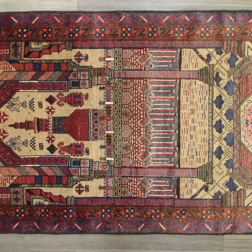 アンティーク ミフラブデザイン オールド手織り絨毯 アフガニスタン