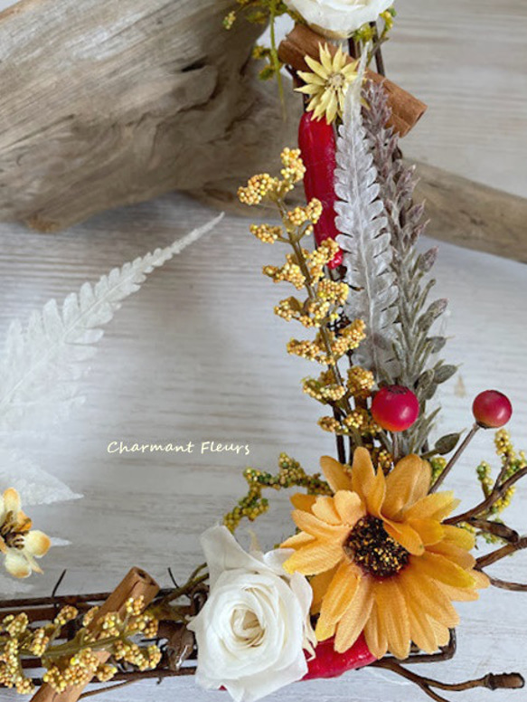 【受注制作】　スクエア型リース「ﾐﾆﾊﾞﾗのスクエアリース」・・敬老の日、お誕生日プレゼントに 2枚目の画像