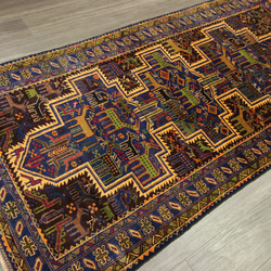 動物モチーフの楽園デザイン　アフガニスタン　部族絨毯　トライバルラグ　オールド手織り絨毯　110x215cm　＃237 10枚目の画像