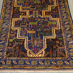動物モチーフの楽園デザイン　アフガニスタン　部族絨毯　トライバルラグ　オールド手織り絨毯　110x215cm　＃237 3枚目の画像