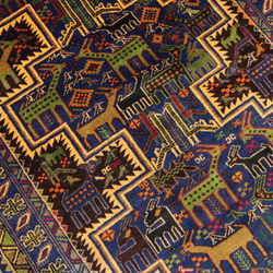 動物モチーフの楽園デザイン　アフガニスタン　部族絨毯　トライバルラグ　オールド手織り絨毯　110x215cm　＃237 8枚目の画像