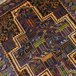 動物モチーフの楽園デザイン　アフガニスタン　部族絨毯　トライバルラグ　オールド手織り絨毯　110x215cm　＃237 7枚目の画像