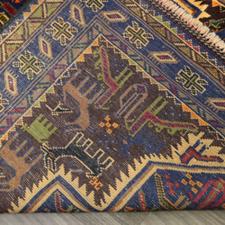 動物モチーフの楽園デザイン　アフガニスタン　部族絨毯　トライバルラグ　オールド手織り絨毯　110x215cm　＃237 6枚目の画像