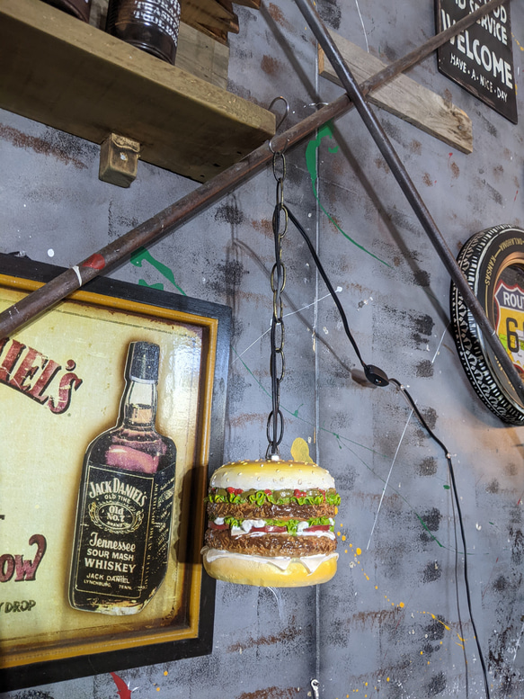 アメリカンダイナー/ バーガーズカフェ ペンダントランプ/ コンセント式 ハンギングランプ/ ハンバーガー  #吊り下げ 2枚目の画像