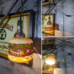 アメリカンダイナー/ バーガーズカフェ ペンダントランプ/ コンセント式 ハンギングランプ/ ハンバーガー  #吊り下げ 6枚目の画像
