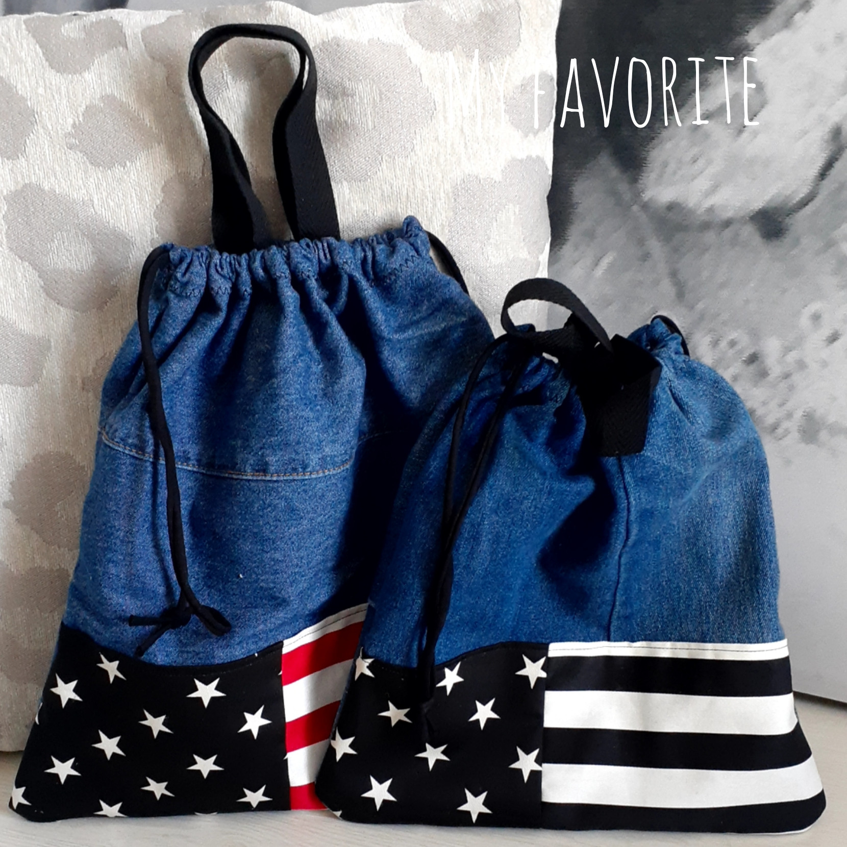 ナップサック&体操着袋セット　図書袋　　にこちゃん　　一升餅リュック　入園グッズ　入学準備　星　星条旗　新学期