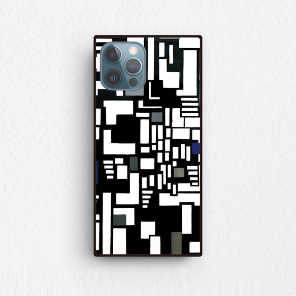 【絵画スマホケース】iPhone用　全機種対応　スクエア型　強化ガラス製　幾何学（テオ・ファン・ドゥースブルフ） 1枚目の画像