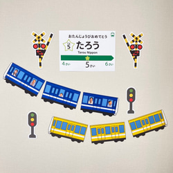 電車 オーダー お誕生日飾り（写真5点入り） 電車2列車バージョン 踏切  