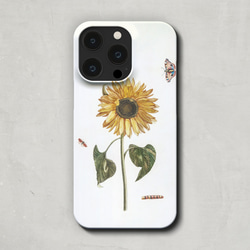 スマホケース / ヨハン テイラー「ひまわり と 毛虫 と 2匹の 蝶々」 iPhone 全機種対応 絵 レトロ 個性的 2枚目の画像