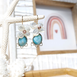 ❁Larimar＆flower earrings 14kgf＆silver925❁ 8枚目の画像