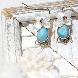 ❁Larimar＆flower earrings 14kgf＆silver925❁ 5枚目の画像