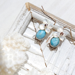 ❁Larimar＆flower earrings 14kgf＆silver925❁ 7枚目の画像