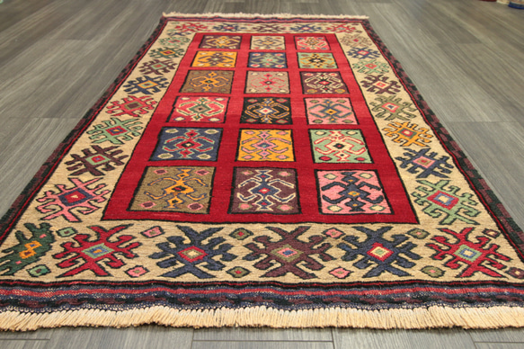 ペルシャ絨毯　シルジャンキリム　オールド手織り絨毯　部族絨毯　トライバルラグ　ヴィンテージ　89x148cm　＃809 8枚目の画像