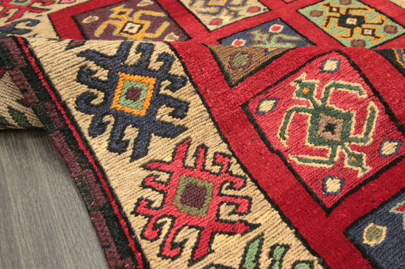 ペルシャ絨毯　シルジャンキリム　オールド手織り絨毯　部族絨毯　トライバルラグ　ヴィンテージ　89x148cm　＃809 5枚目の画像