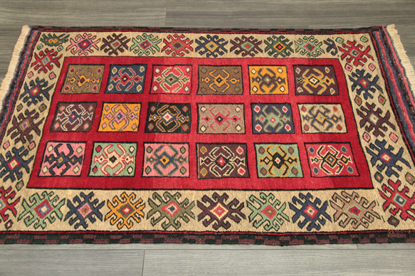 ペルシャ絨毯　シルジャンキリム　オールド手織り絨毯　部族絨毯　トライバルラグ　ヴィンテージ　89x148cm　＃809 9枚目の画像
