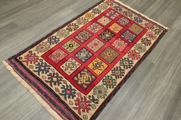 ペルシャ絨毯　シルジャンキリム　オールド手織り絨毯　部族絨毯　トライバルラグ　ヴィンテージ　89x148cm　＃809 2枚目の画像