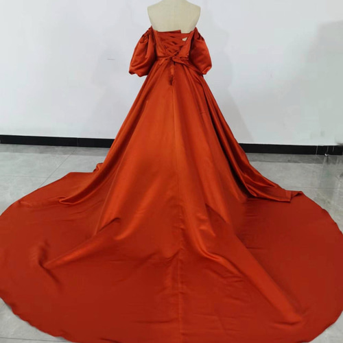 高品質 テラコッタ色！ウエディングドレス 編み上げ パーティー