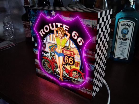 【19センチ】アメリカンバイク ルート66 SEXY woman サイン ランプ 置物 雑貨 電飾看板 ライトBOX 2枚目の画像