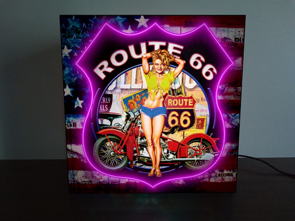 【19センチ】アメリカンバイク ルート66 SEXY woman サイン ランプ 置物 雑貨 電飾看板 ライトBOX 1枚目の画像