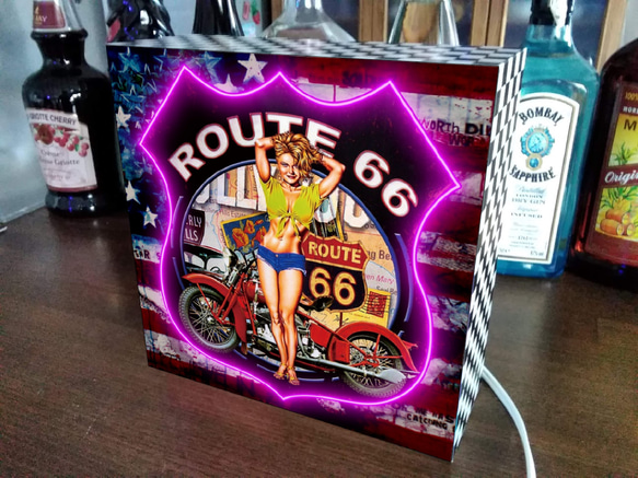 【19センチ】アメリカンバイク ルート66 SEXY woman サイン ランプ 置物 雑貨 電飾看板 ライトBOX 4枚目の画像