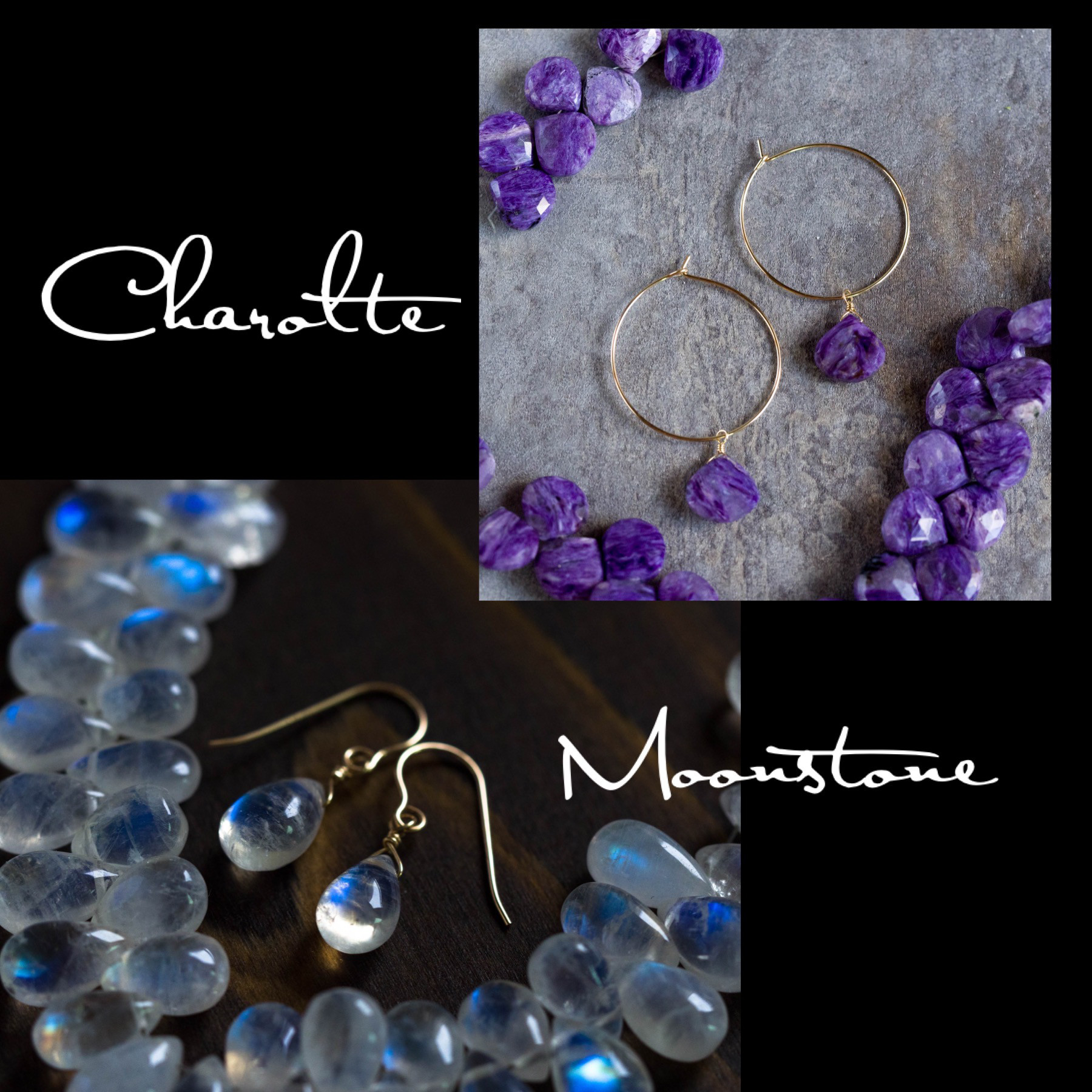 希少高品質ロシアンパープルチャロアイトのフープピアスとムーンストーンのピアス豪華セット♪