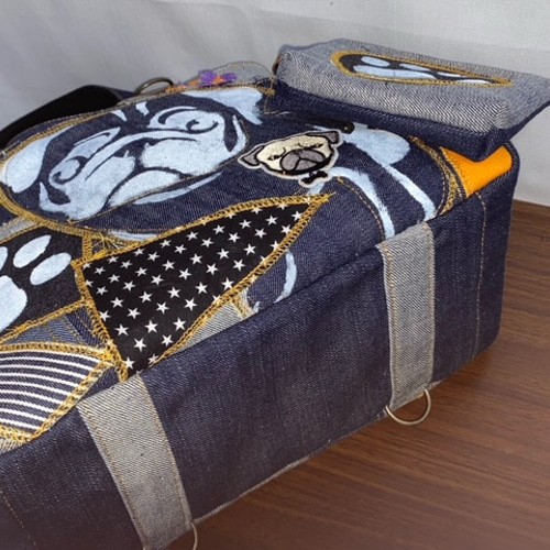 ハンドメイド☆岡山デニム&パッチ☆パグ☆4wayあおりバッグ 【公式通販】
