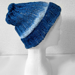 藍染ニット帽　藍色　インディゴ　帽子　綿素材 2枚目の画像