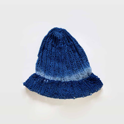 藍染ニット帽　藍色　インディゴ　帽子　綿素材 1枚目の画像
