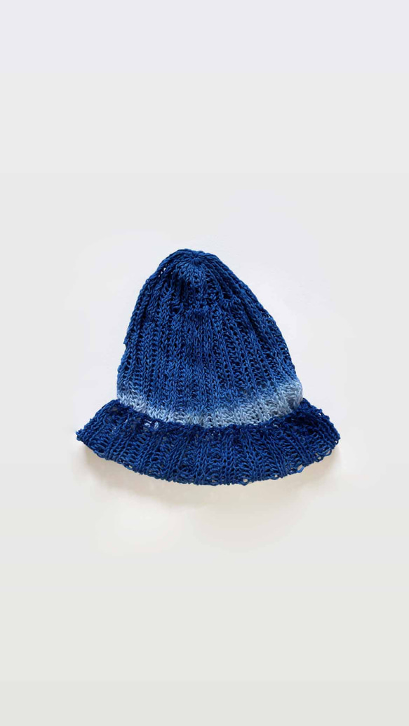 藍染ニット帽　藍色　インディゴ　帽子　綿素材 1枚目の画像