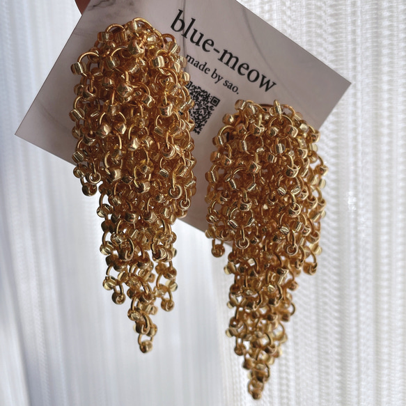 B    つぶつぶ　ビーズ　シャワー　ピアス    イヤリング    ／　ゴールド × トパーズ 6枚目の画像