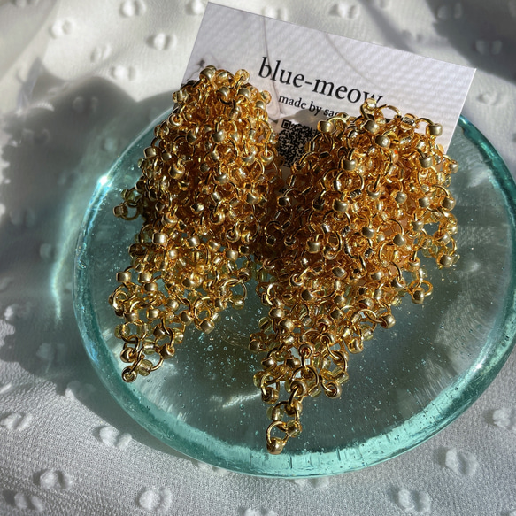 B    つぶつぶ　ビーズ　シャワー　ピアス    イヤリング    ／　ゴールド × トパーズ 4枚目の画像