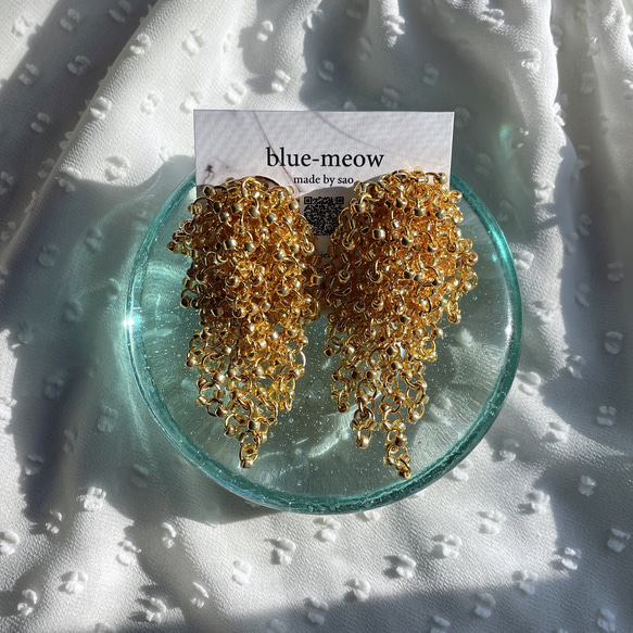 B    つぶつぶ　ビーズ　シャワー　ピアス    イヤリング    ／　ゴールド × トパーズ 5枚目の画像