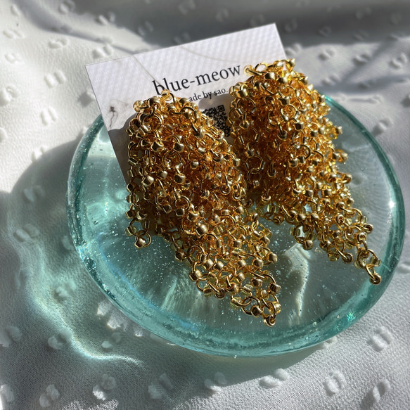 B    つぶつぶ　ビーズ　シャワー　ピアス    イヤリング    ／　ゴールド × トパーズ 3枚目の画像