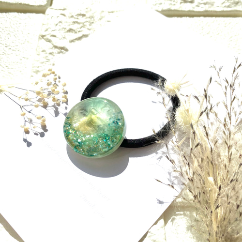 秋の始まり / クリア グリーン レジン グラデーション ヘアゴム