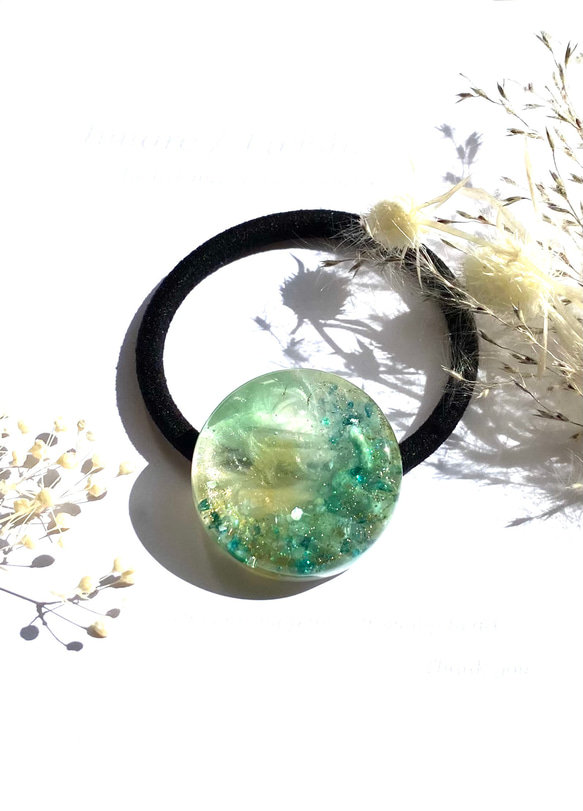 秋の始まり / クリア グリーン レジン グラデーション ヘアゴム ポニー