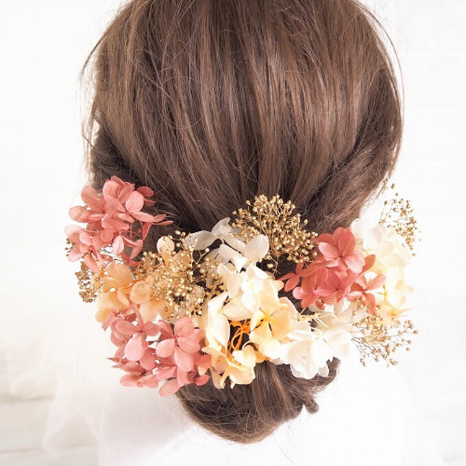 くすみレッド＆オレンジヘッドドレス＊ウエディング＊浴衣＊成人式＊卒業式＊前撮り＊和婚＊ヘアアクセサリー＊