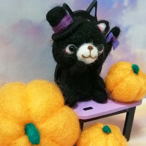 junpemiページ♡ハロウィン★黒猫気球大サイズ★羊毛フェルト f5cab84796112cf3940c7d9fdda7fe