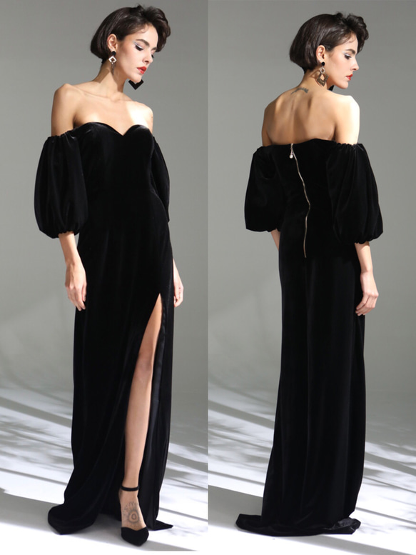 オフショルダー パフスリーブ スリット ウエディングドレス ドレス  