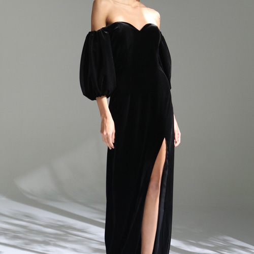 オフショルダー パフスリーブ スリット ウエディングドレス ドレス  