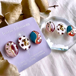 glass oval 3way dalmatian bear Earrings 6枚目の画像