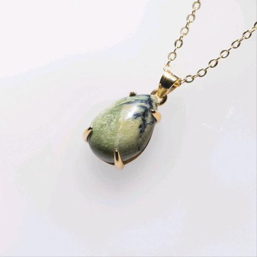再販】グリーンオパール雫ネックレス【14kgf】ティアドロップ