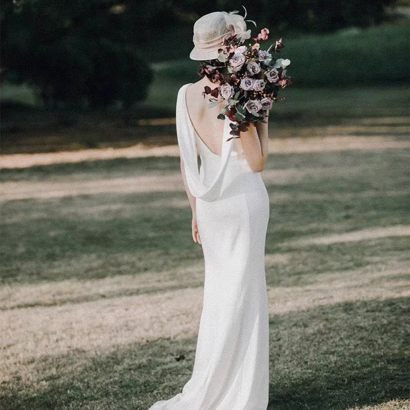 ノースリーブ サテンシンプル マーメイドウエディングドレス