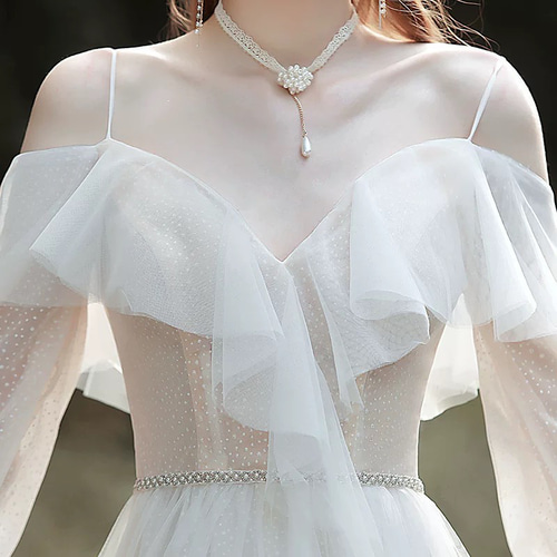 フレアオフショルダー ウエディングドレス ロケーションフォト ドレス  