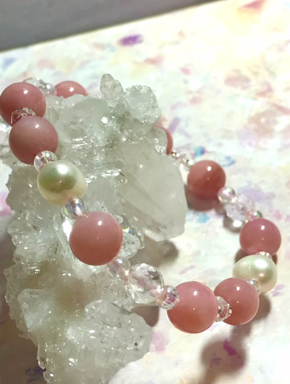 上質グレード☆ピンクオパール&淡水パール ブレスレット 2枚目の画像