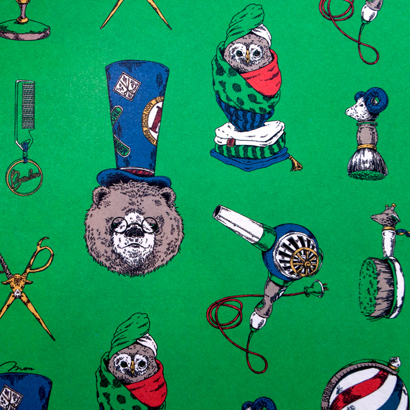 「クマの理容師」A４ グリーン １０枚 ラッピングペーパー  包装紙  barber_a4_green 3枚目の画像