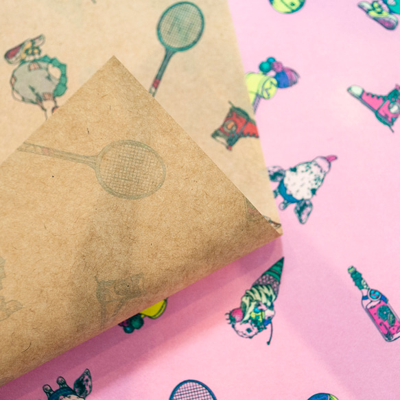 「テニス」A４ クラフト＆ピンク 10枚 ラッピングペーパー  包装紙  tennis_a4_pink_craft 6枚目の画像