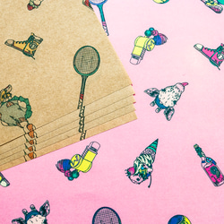 「テニス」A４ クラフト＆ピンク 10枚 ラッピングペーパー  包装紙  tennis_a4_pink_craft 5枚目の画像