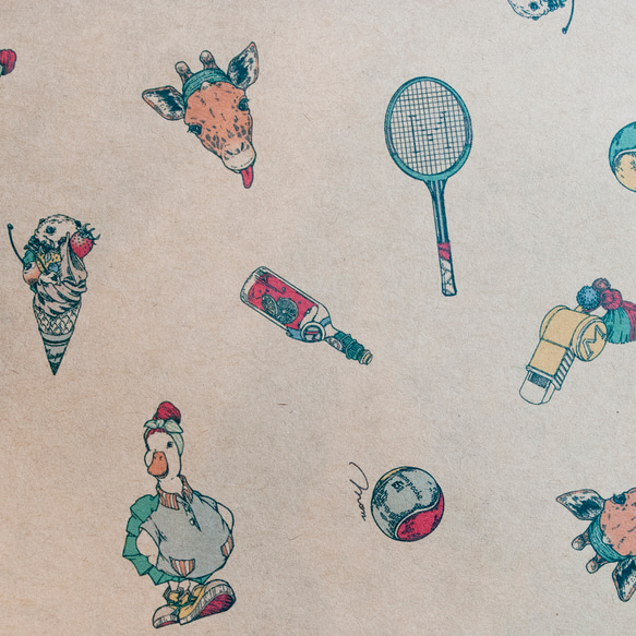 「テニス」A４ クラフト＆ピンク 10枚 ラッピングペーパー  包装紙  tennis_a4_pink_craft 4枚目の画像