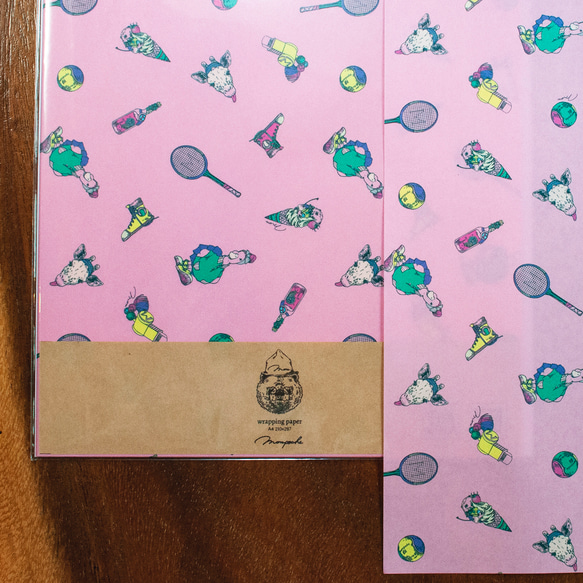 「テニス」A４ クラフト＆ピンク 10枚 ラッピングペーパー  包装紙  tennis_a4_pink_craft 2枚目の画像