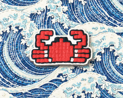 かに【ワッペン】アップリケ カニ 海の生き物 crab 食べ物 刺繍